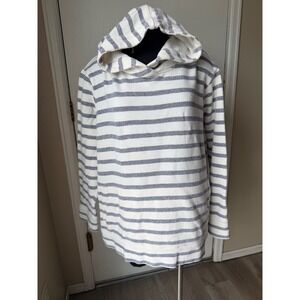 Natural Reflections Mens 1X Striped Cotton Hoodie Blue White Pullover Slub Knit